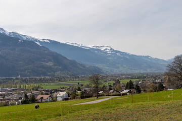 Fototapeta na wymiar Fantastic mountain panorama near Maienfeld in Switzerland