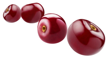 Flying delicious cherries, isolated on white background
