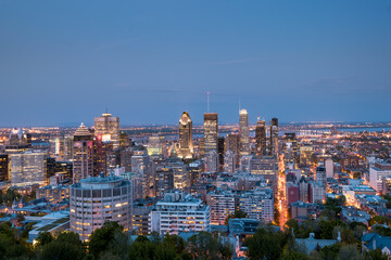 The skyline of Montreal Canada at dusk