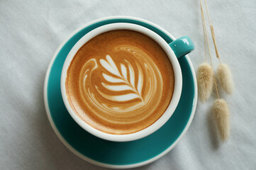 Top view cup of cappuccino