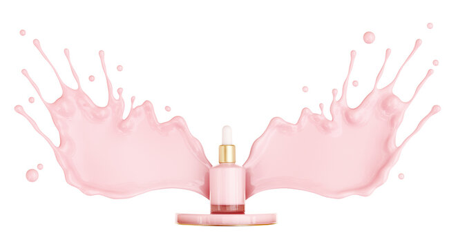 Make Up Liquid Foundation Cream Cosmetics Bottle On Splashing Cosmetic Liquid, Advertising. 3d Rendering;