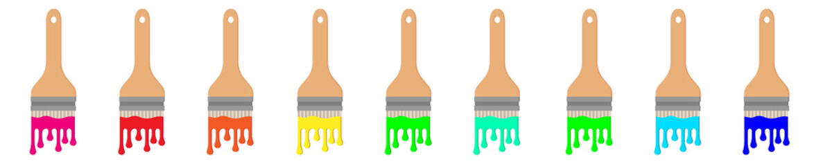 Paintbrush icon with colored drops. Flowing down dripping paint. Flat design Decoration element. White background. Isolated image jpeg illustration jpg illustration of brush and paintbrush sign. Graph