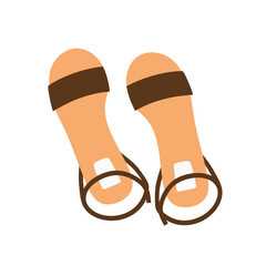 Top view of trendy women's summer sandals. Fashion summer footwear aesthetic. Casual shoes. Vector cartoon illustration. Isolated white background.