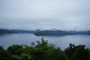 Mist over the hills near Picton, New Zealand