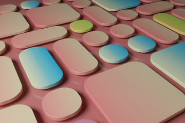 Backround with flying squares. Colorful 3d gradient design elements. 3d render illustration.