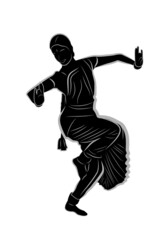Fototapeta na wymiar Bharatanatyam dancing girl black and white vector isolated on white. South Indian dance form.