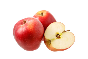Naklejka na ściany i meble Fresh harvesting red apples whole and slice isolated on white