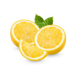 Fresh lemon with leaves isolated on white background