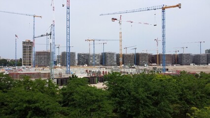 Drone view of Sei Milano, new GARDEN CITY  in the western suburbs near Bisceglie subway. Urban...