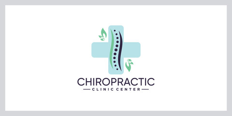 Chiropractic clinic massage logo with leaf element and creative concept Premium Vector
