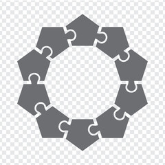 Simple icon polygonal puzzle in gray. Simple icon pentagon puzzle of the ten elements  on transparent background for your web site design, app, UI. EPS10.