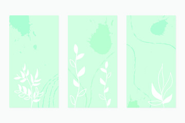 Set of three cards with white leaves and different drops