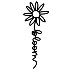 Daisy Flower with Word Family. Simple Doodle Line Drawing Art style. Vector isolated. Great as a Tshirt Print or tattoo
