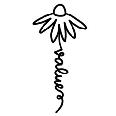 Daisy Flower with Word Family. Simple Doodle Line Drawing Art style. Vector isolated. Great as a Tshirt Print or tattoo