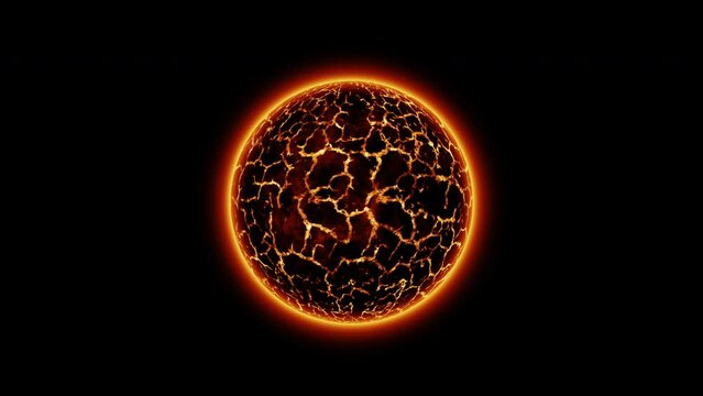 Rotaing Red planet or Red Dwarf star dying 3D animation . Hot lava on the planet.