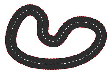 Car race empty road, curve track top view in cartoon style isolated on white background. Sport formula map.  - obrazy, fototapety, plakaty