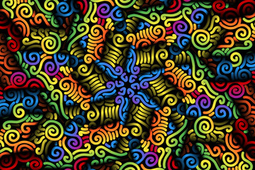 seamless luxurious colourful circular circle  line art pattern of indonesian culture traditional tenun batik ethnic dayak ornament for wallpaper ads background 