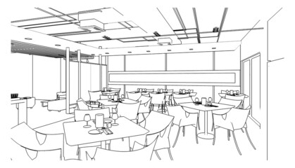 line drawing of restaurant,Modern design,3d rendering