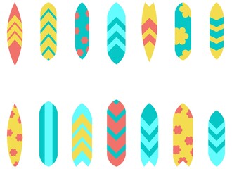 surf boards set flat isolated illustration beach relaxation wave 