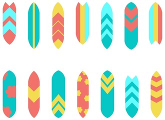surf boards set flat isolated illustration beach relaxation wave 