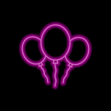 Balloons simple icon vector. Flat design. Purple neon style on black background.ai