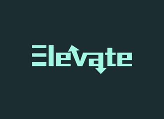 Typography Elevate Text Logo with Arrow Up and Arrow Down. Flat Vector Design Template Element