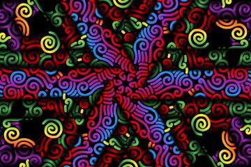 seamless luxurious colourful circular circle  line art pattern of indonesian culture traditional tenun batik ethnic dayak ornament for wallpaper ads background 