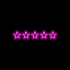 Five stars, rate simple icon vector. Flat design. Purple neon style on black background.ai