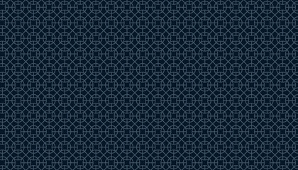Arabic pattern seamless background. Geometric Muslim ornament dark blue backdrop.Vector illustration of Islamic texture.
