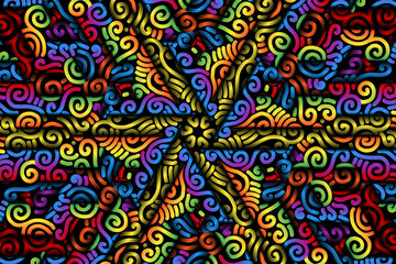 Fototapeta premium seamless luxurious colourful circular circle line art pattern of indonesian culture traditional tenun batik ethnic dayak ornament for wallpaper ads background 