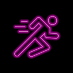 Runing man simple icon vector. Flst design. Purple neon style on black background.ai