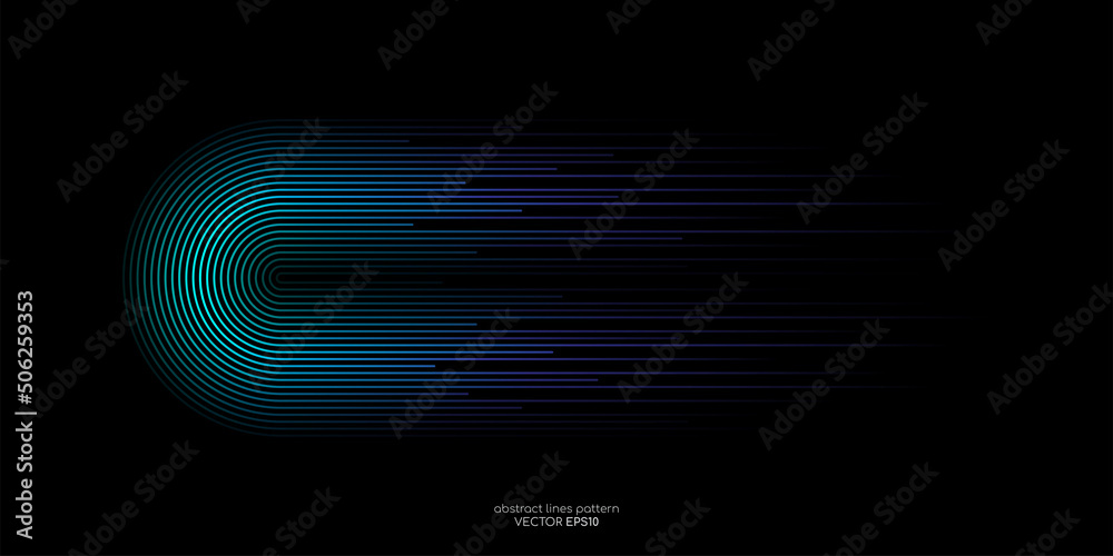 Aufkleber Vector half circles lines flowing dynamic pattern in blue green colors isolated on black background for concept of AI technology, digital, communication, science, music