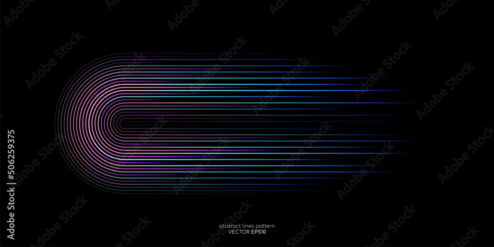 Fototapete vector half circles lines flowing dynamic pattern colorful spectrum light isolated on black backgrou