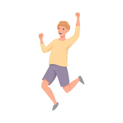 Happy Man Character Jumping with Raised Hands Vector Illustration