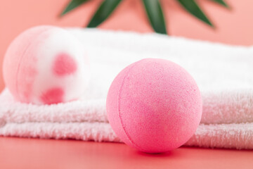 bath bomb, pink body salt balls, protecting and nourishing the skin, beauty and self-care