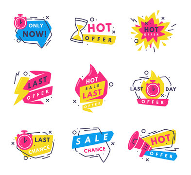 Hot Sale Countdown Badges with Last Offer and Chance Promo Sticker Vector Set