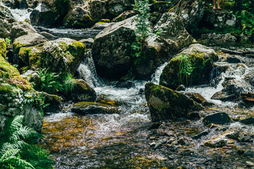 Aber Falls or in Welsh Rhaeadr Fawr is waterfall located about two miles south of the village of Abergwyngregyn, Gwynedd, Wales