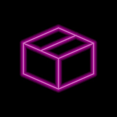 Box icon, vector. Flat design. Purple neon style on black background.ai