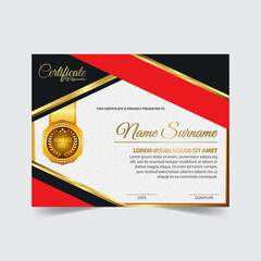 Obraz premium Award template certificate, gold color and gradient. Contains a modern certificate with a gold badge