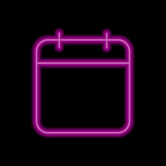 Calendar simple icon, vector. Flat design. Purple neon style on black background.ai