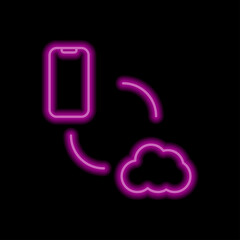 Data exchange icon, vector. Flat design. Purple neon style on black background.ai