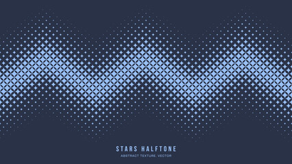 Stars Halftone Geometric Seamless Pattern Vector Zigzag Line Border Blue Abstract Background. Checkered Faded Particles Subtle Texture. Half Tone Art Contrast Graphic Minimalist Horizontal Wallpaper