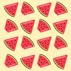 Pattern of pieces of red watermelons in a flat style. Vector image.