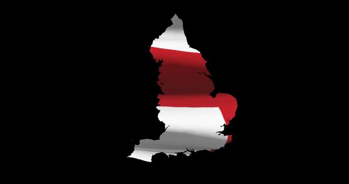 England national flag on map outline, waving animation. 4K alpha channel graphic footage of country shape