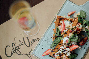 waffles with fruit and ice cream
