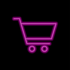 Shopping cart simple icon vector. Flat design. Purple neon style on black background.ai