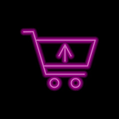 Shopping cart, sell simple icon vector. Flat design. Purple neon style on black background.ai
