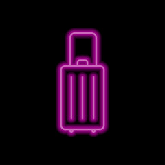 Travel bag simple icon. vector. Flat design. Purple neon style on black background.ai