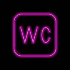 WC, restroom simple icon vector. Flat design. Purple neon style on black background.ai