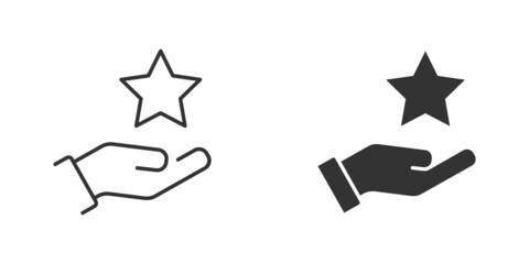 Hand holds star on palm line and flat icon. Vector illustration.
